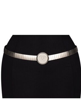 CHANEL Silver Belt 1999 99’ Perfect Condition France CC Vintage S/M